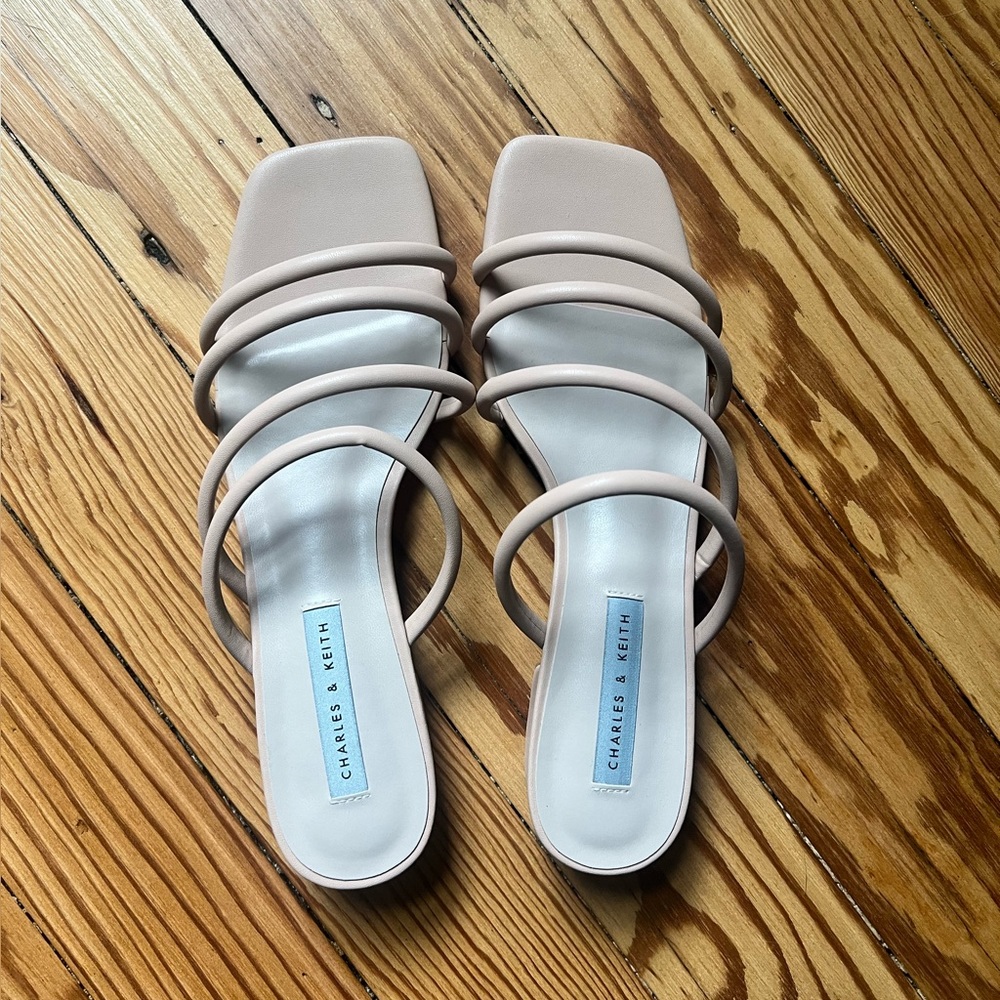 Charles & Keith Open Toe Slides / Sandals, Nude